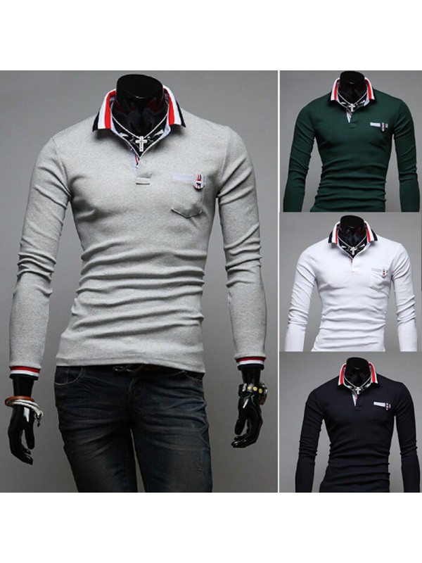  new hit color stitching cuffs Korean men cultivating long-sleeved T-shirt Slim