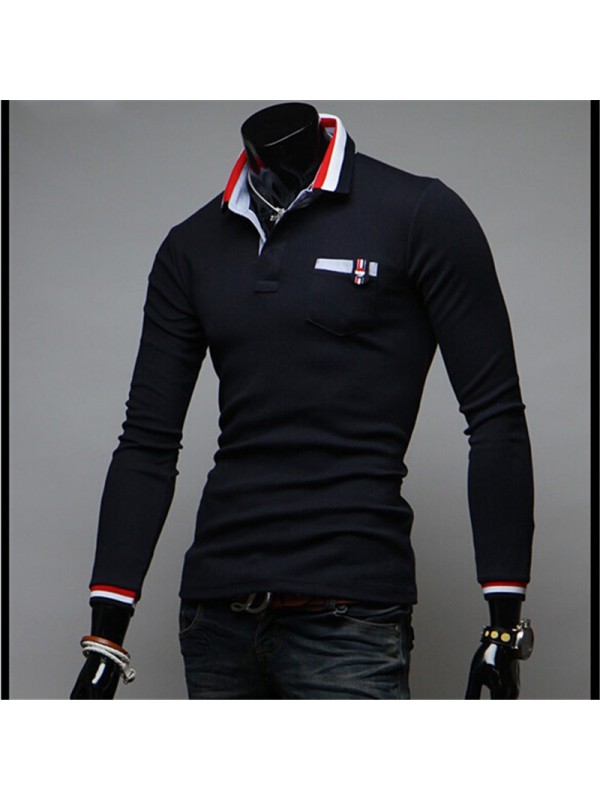  new hit color stitching cuffs Korean men cultivating long-sleeved T-shirt Slim
