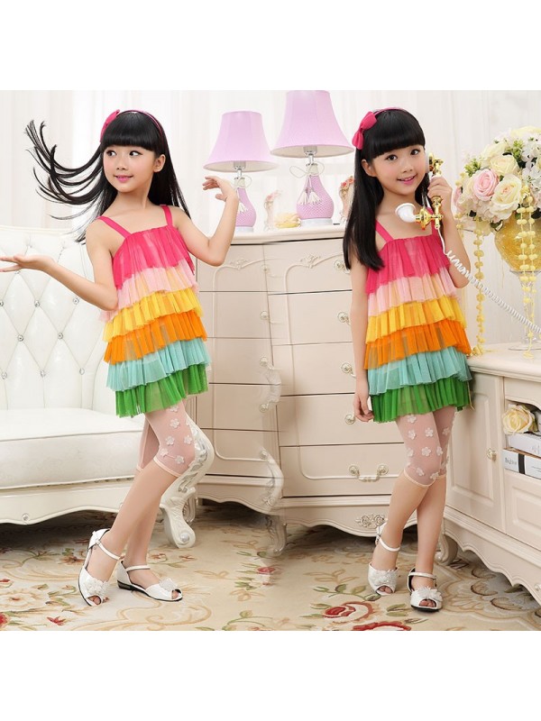 Rainbow splicing dress with shoulder-straps rainbo...