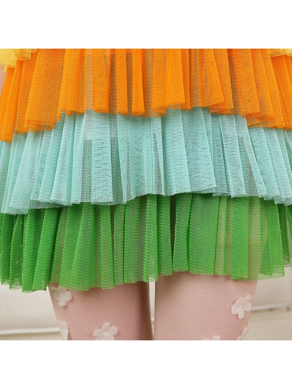 Rainbow splicing dress with shoulder-straps rainbow children summer style beach bohemian toddler girl dresses