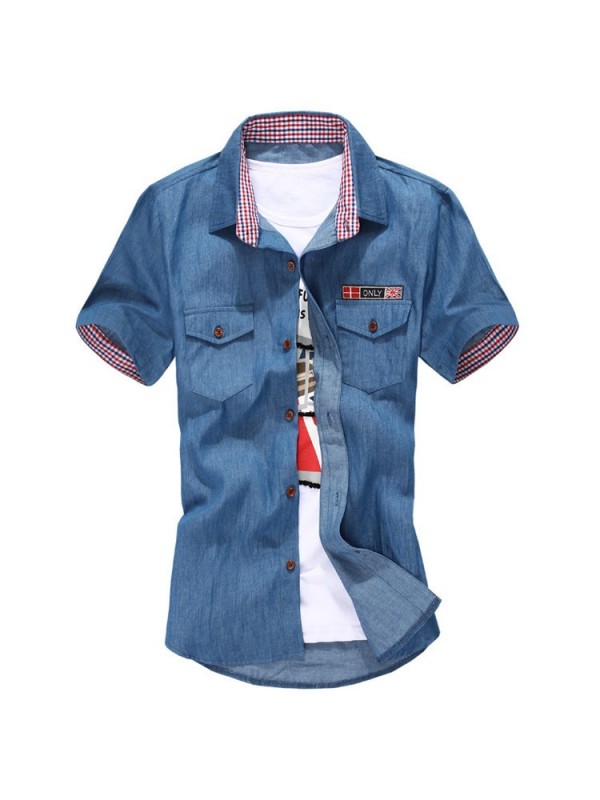 New Mens Shirts Lattice neckline And Cuffs Short S...