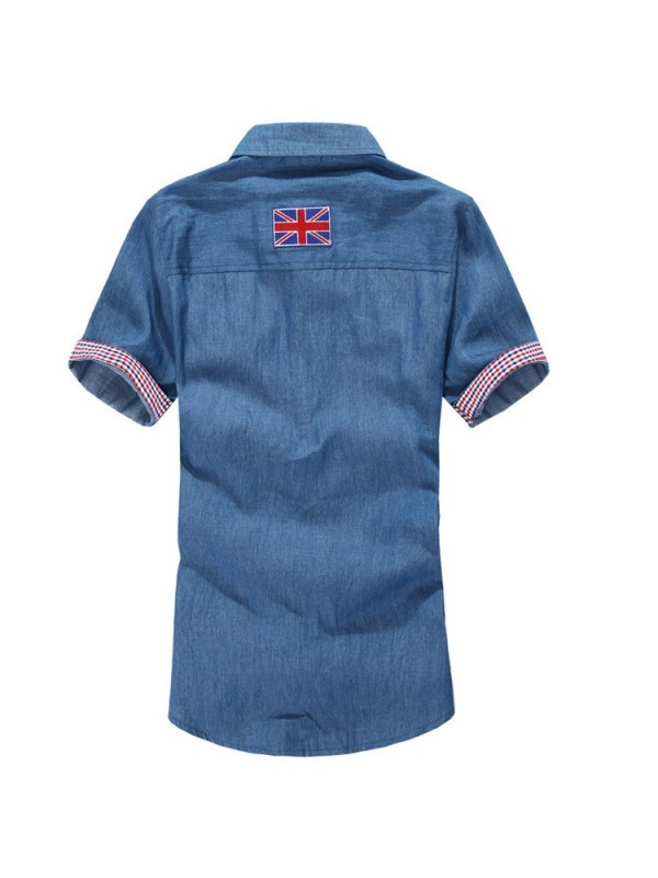 New Mens Shirts Lattice neckline And Cuffs Short Sleeve Shirt Korean Style Summer Camisa Masculina M-XXL 13038