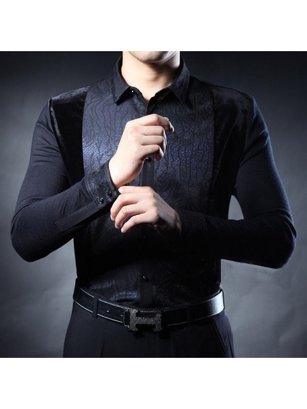 In the autumn new men's middle-aged men's Long Sleeve Black Shirt