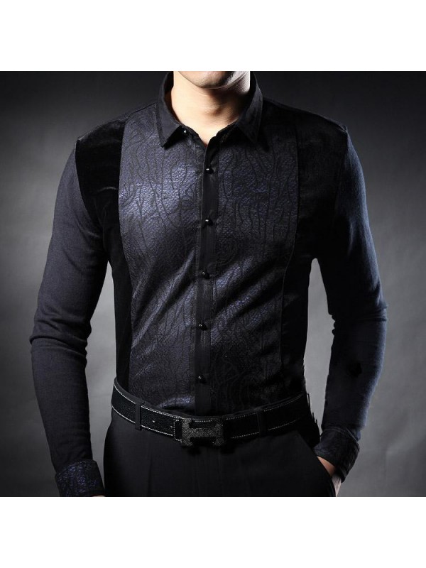 In the autumn new men's middle-aged men's Long Sleeve Black Shirt