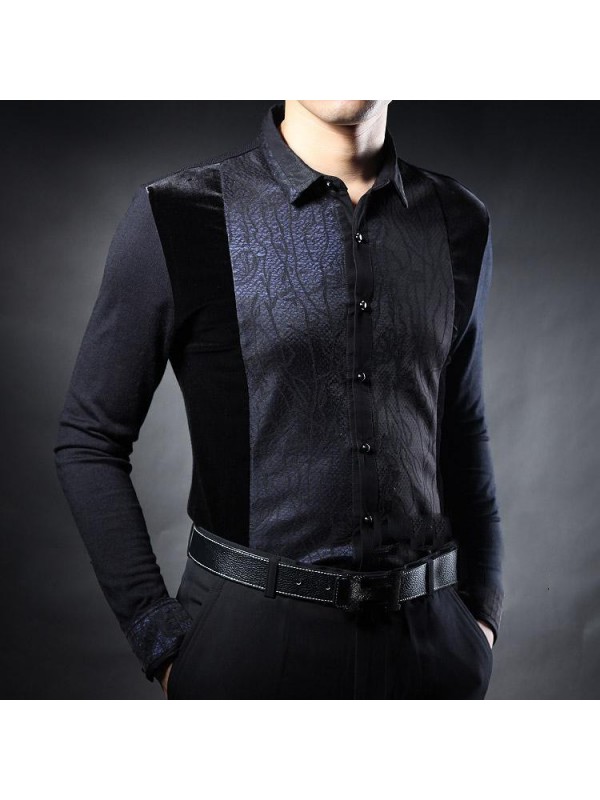 In the autumn new men's middle-aged men's Long Sleeve Black Shirt