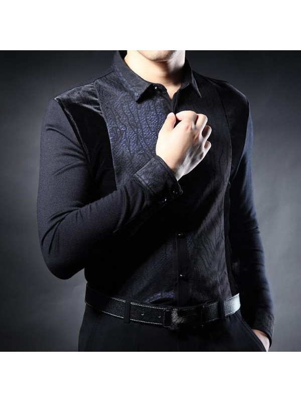 In the autumn new men's middle-aged men's Long Sleeve Black Shirt