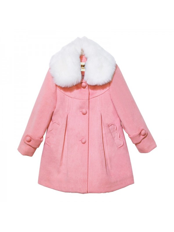 Kids girls woolen coat autumn and winter fashion w...